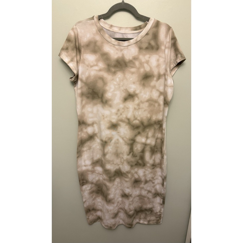 G.I.L.I. Tie-Dye T-Shirt Dress Women's Size Large Petite Tan Midi QVC A399059‎